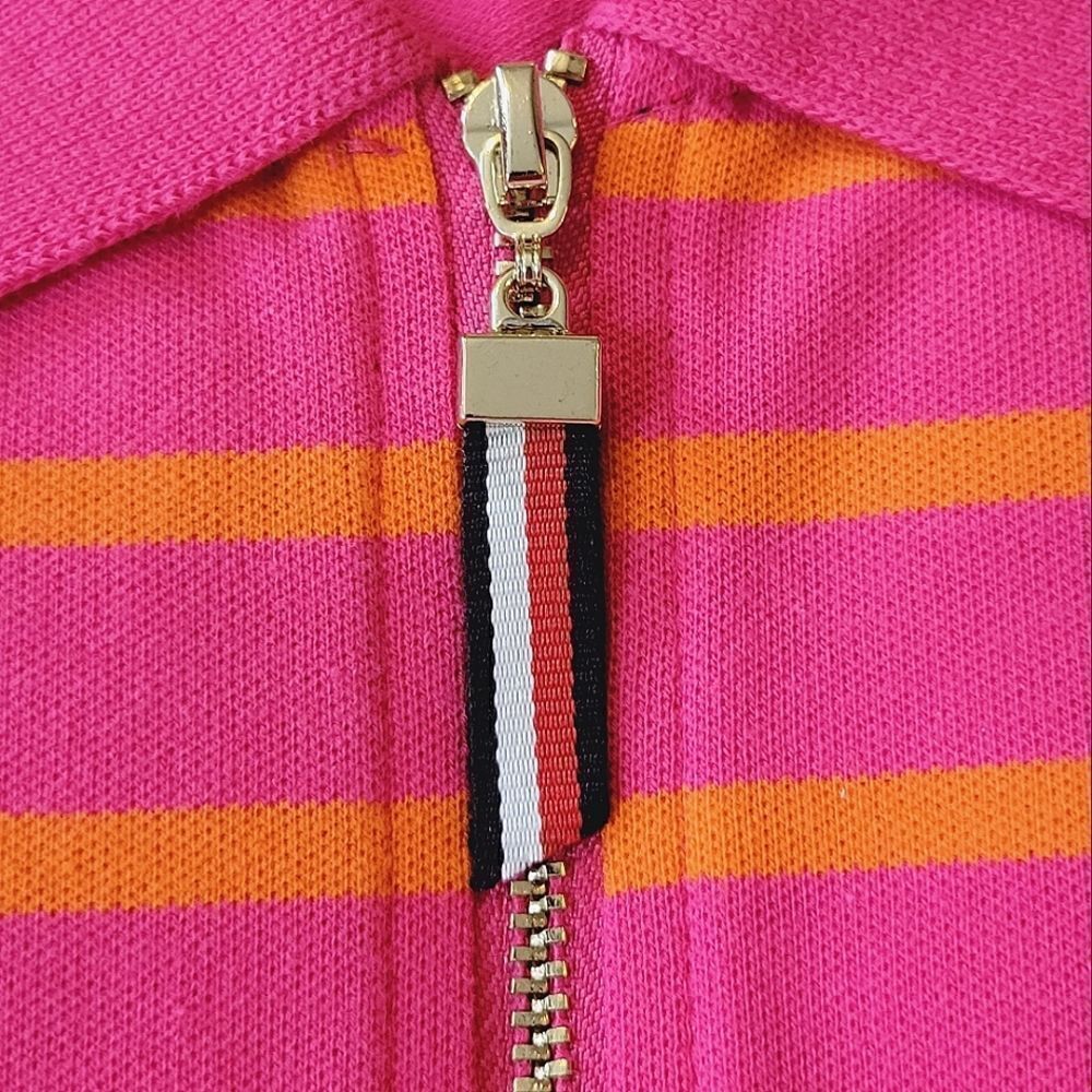 Tommy Hilfiger Pink Striped  Sleeveless Zip Polo Shirt Size 1X NWOT - Picture 8 of 8